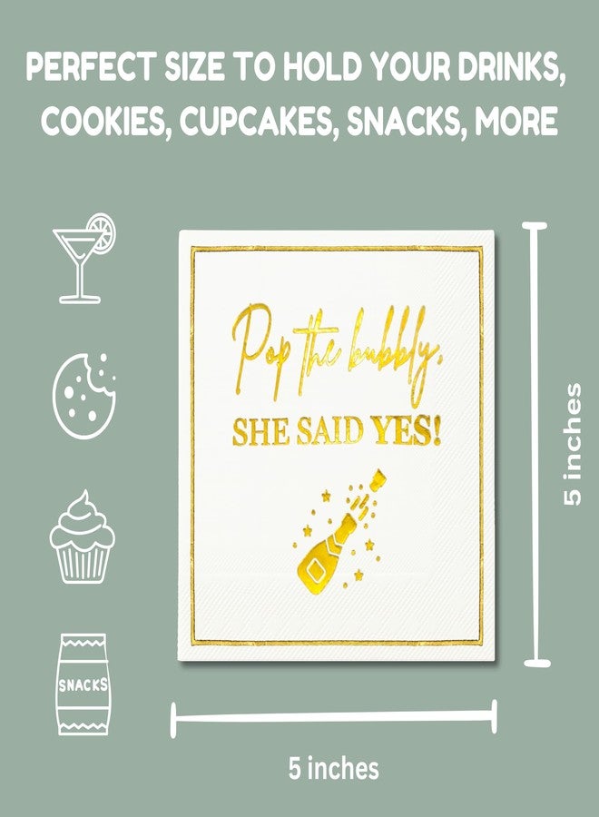 Cloverjoyed She Said Yes Engagement Napkins, Gold “Pop the Bubbly, She Said Yes!” Decorations, We're Engaged Paper Cocktail Napkin, Getting Married Celebrations, Wedding Bridal Shower Decor, Bachelorette Parties - Image 3